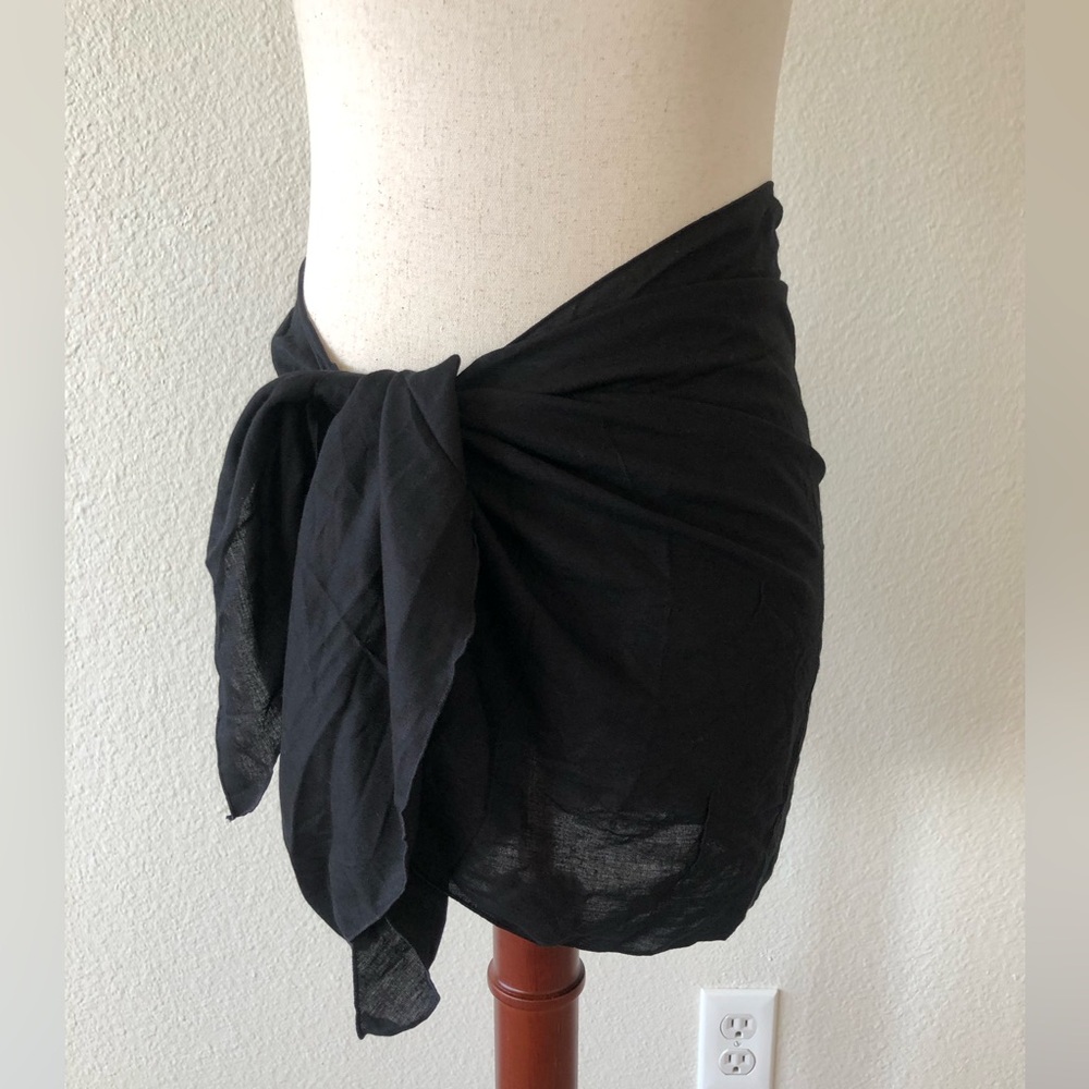 SHU-SHI - NWT SARONG PAREO SHORT BATHING SUIT COVER UP/WRAP + BLACK/S - Picture 2 of 12